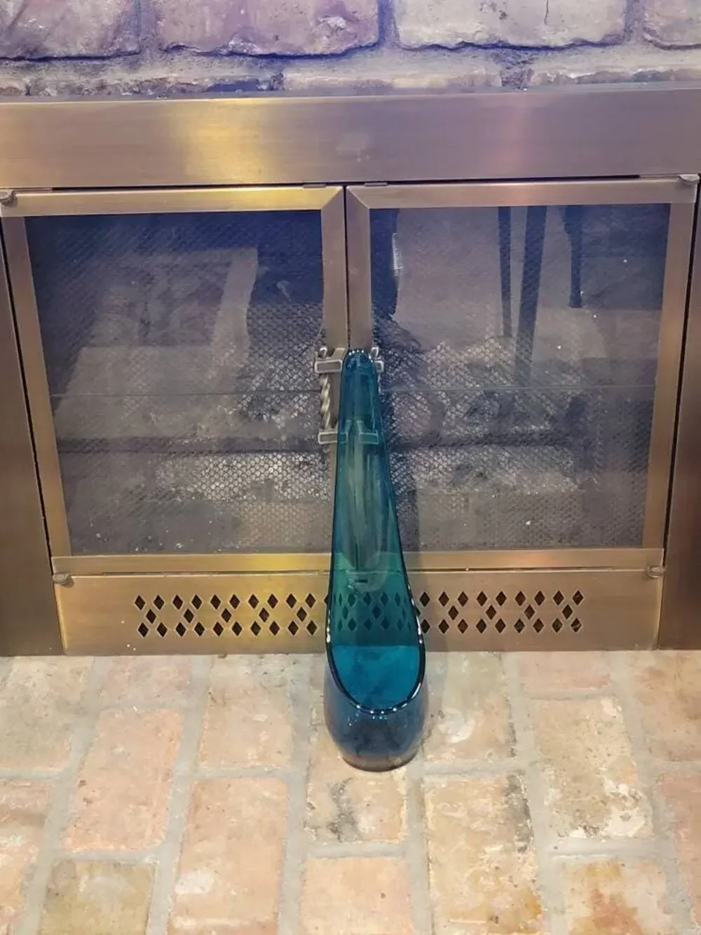 Viking Glass Bluenique Taperglow Candle Holder Vintage MCM Swung Glass Teal Vase